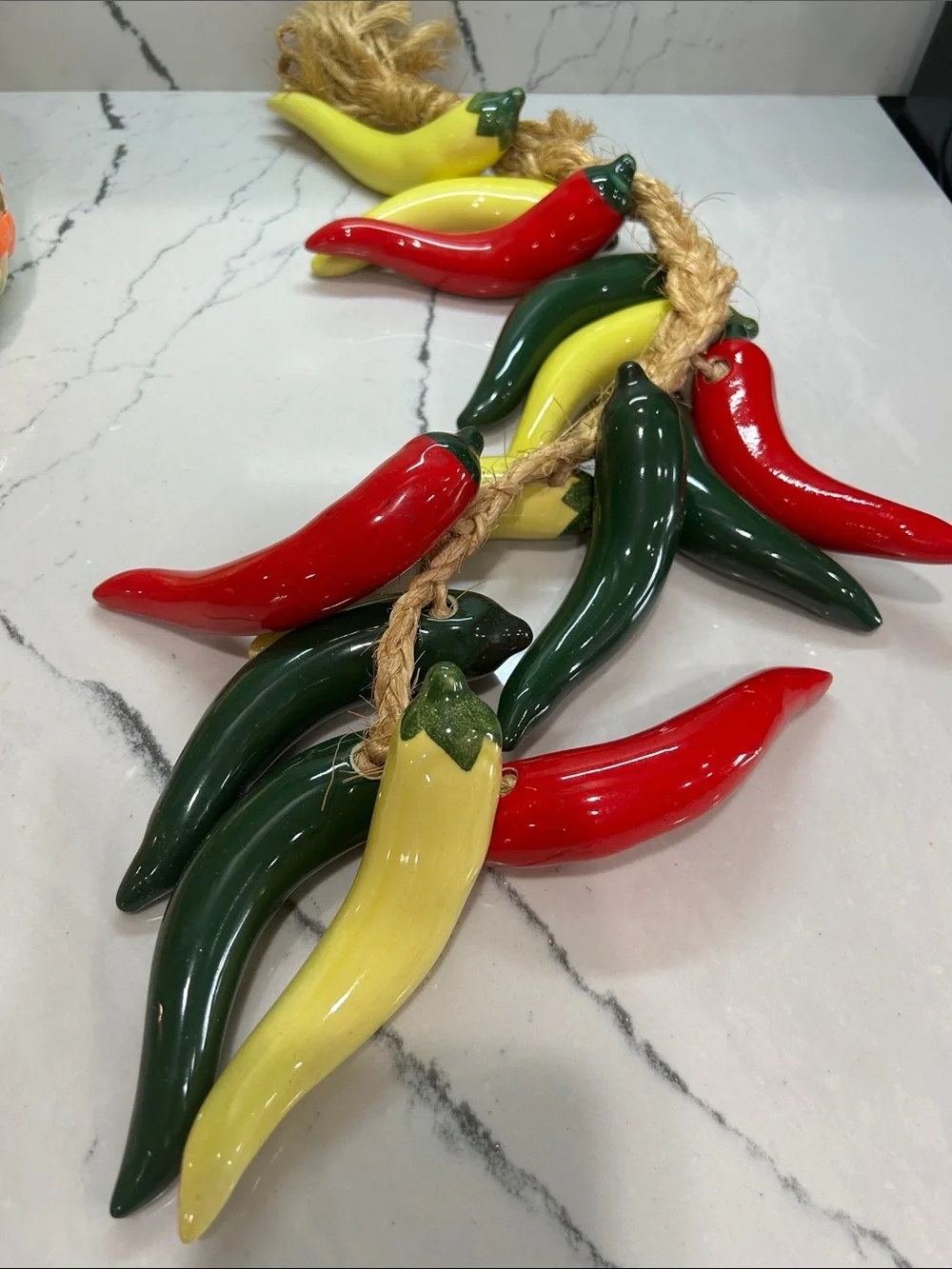 Decorative Ceramic Chili Pepper Wall Hanging – (14 peppers) Red, Yellow & Green